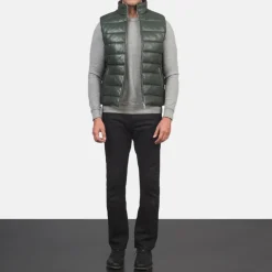 Reeves Green Leather Puffer Vest