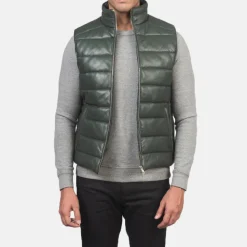 Reeves Green Leather Puffer Vest