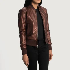 Reida Maroon Leather Bomber Jacket