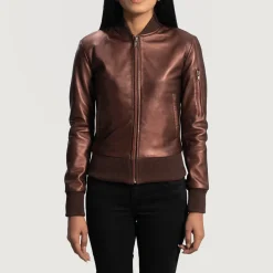Reida Maroon Leather Bomber Jacket