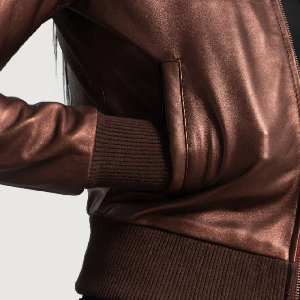 Reida Maroon Leather Bomber Jacket