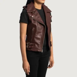 Rhonda Maroon Leather Biker Vest