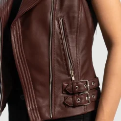 Rhonda Maroon Leather Biker Vest