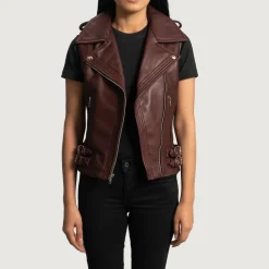 Rhonda Maroon Leather Biker Vest