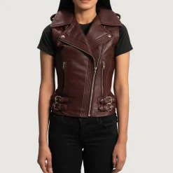 Rhonda Maroon Leather Biker Vest