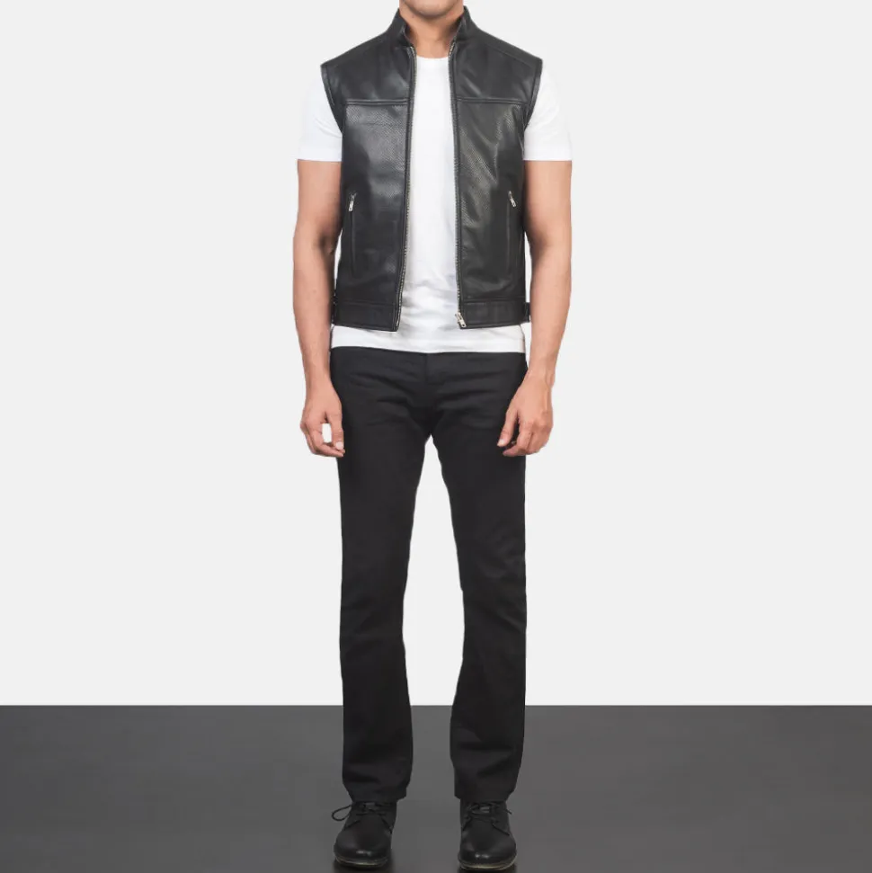 Roland Black Leather Biker Vest