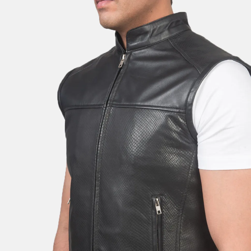 Roland Black Leather Biker Vest