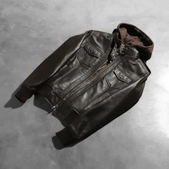 Roslyn Brown Hooded Leather Bomber Jacket