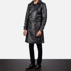 Royson Black Leather Duster Coat