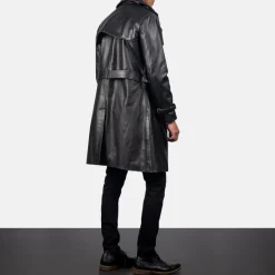 Royson Black Leather Duster Coat