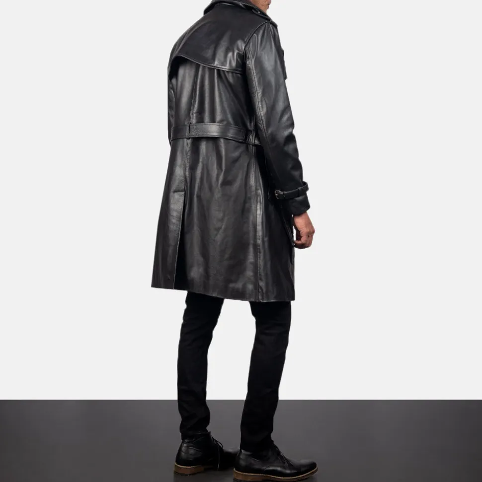 Royson Black Leather Duster Coat