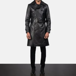 Royson Black Leather Duster Coat