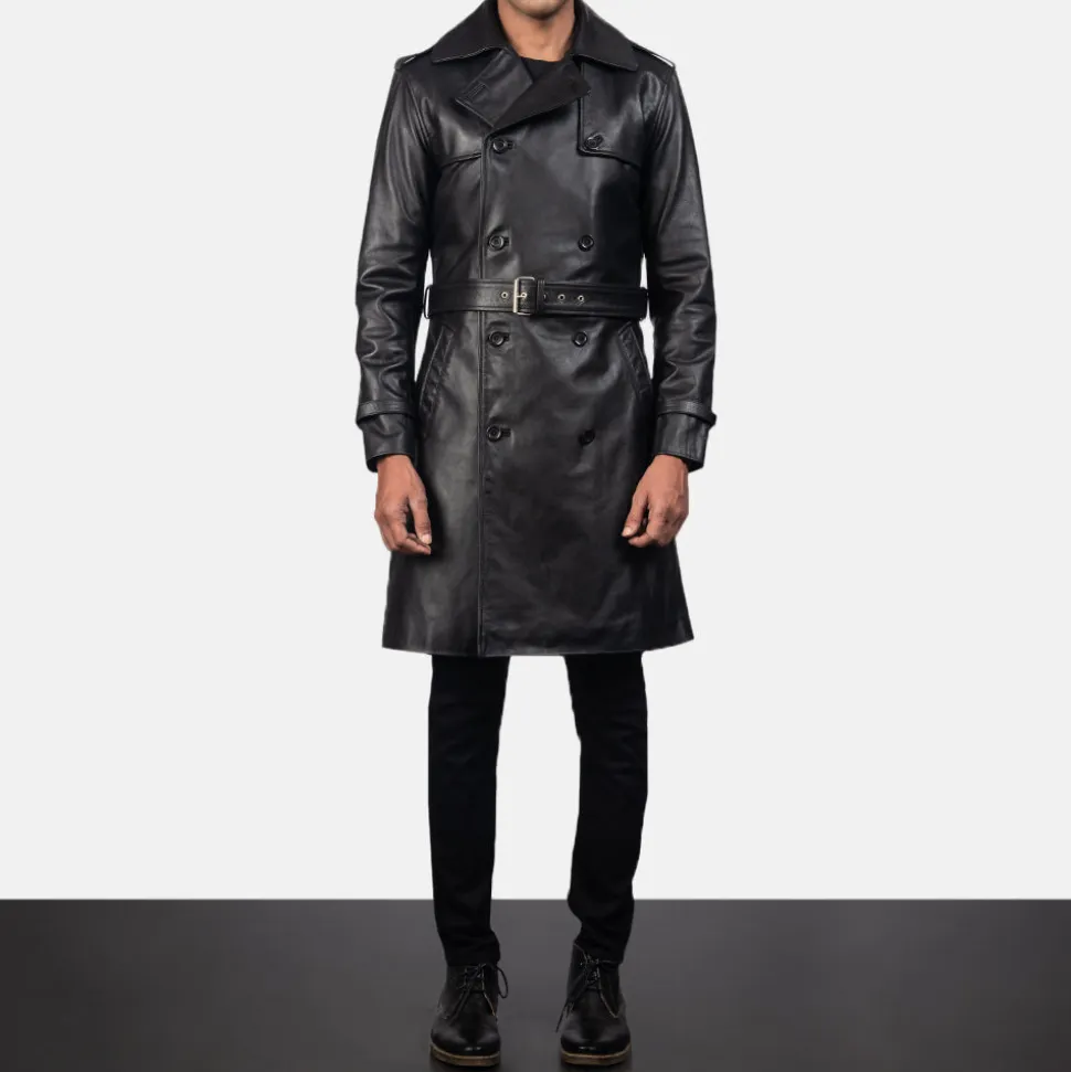 Royson Black Leather Duster Coat