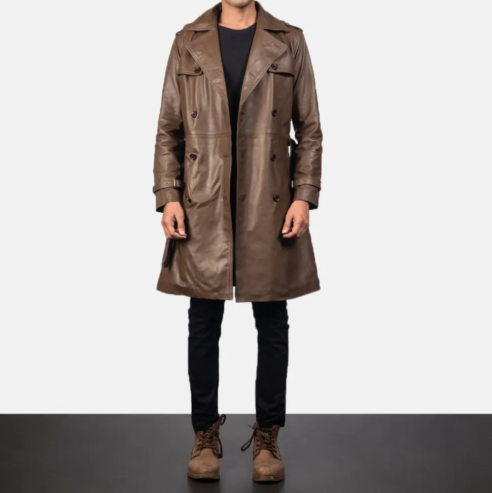 Royson Brown Leather Duster Coat