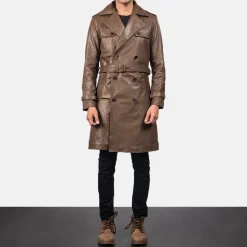 Royson Brown Leather Duster Coat