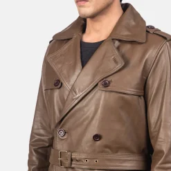 Royson Brown Leather Duster Coat