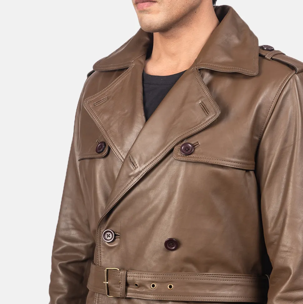 Royson Brown Leather Duster Coat