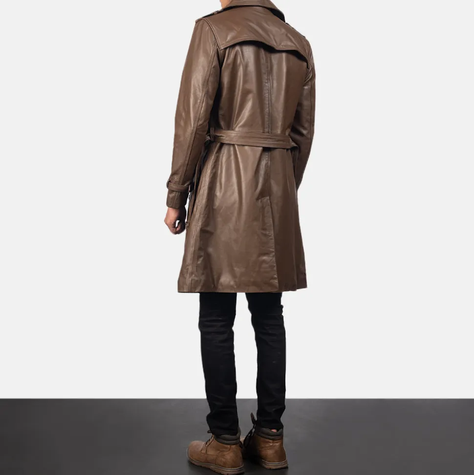 Royson Brown Leather Duster Coat