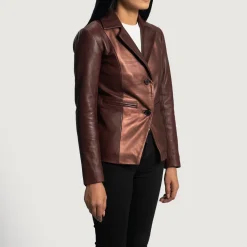 Ruby Metallic Maroon Leather Blazer