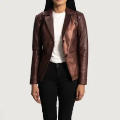 Ruby Metallic Maroon Leather Blazer