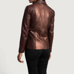 Ruby Metallic Maroon Leather Blazer
