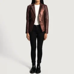 Ruby Metallic Maroon Leather Blazer