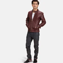 Rumano Jae Maroon Leather Biker Jacket