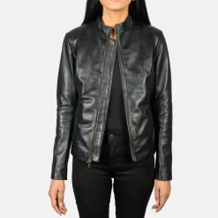 Rumella Black Leather Biker Jacket