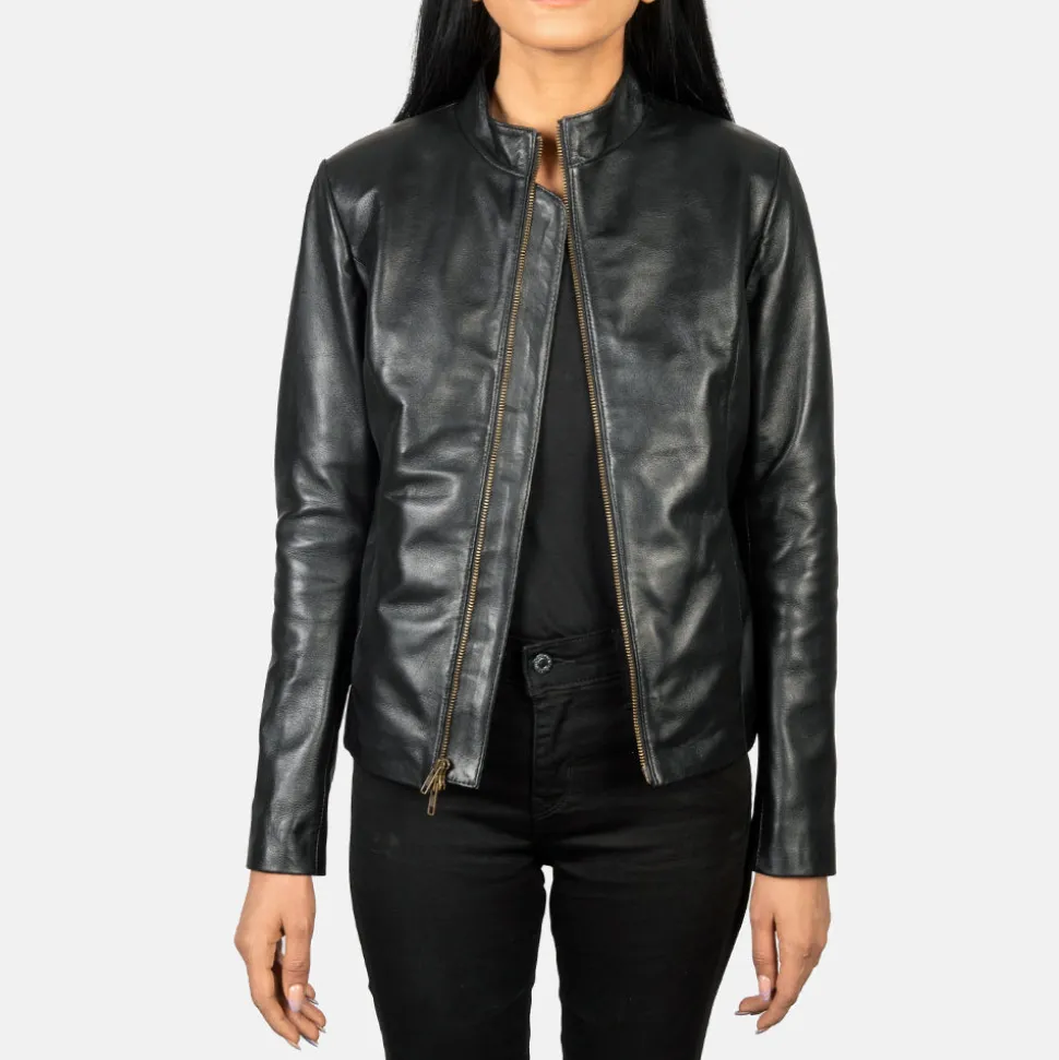 Rumella Black Leather Biker Jacket
