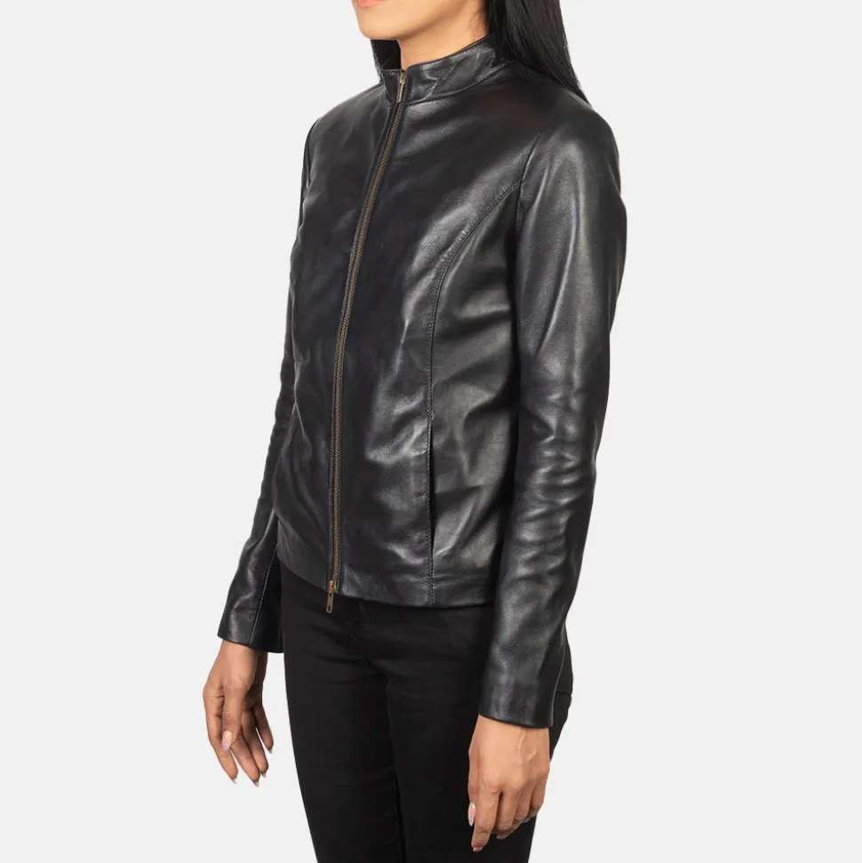 Rumella Black Leather Biker Jacket