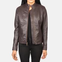 Rumella Maroon Leather Biker Jacket