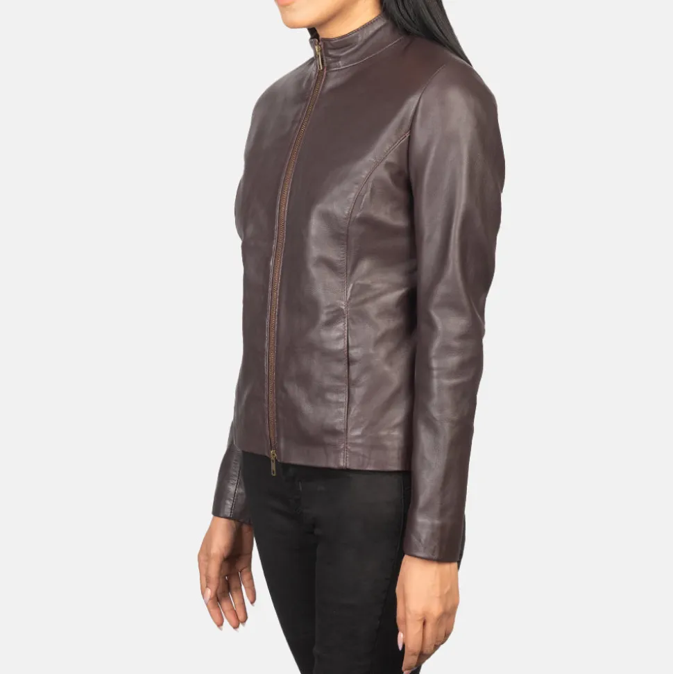 Rumella Maroon Leather Biker Jacket