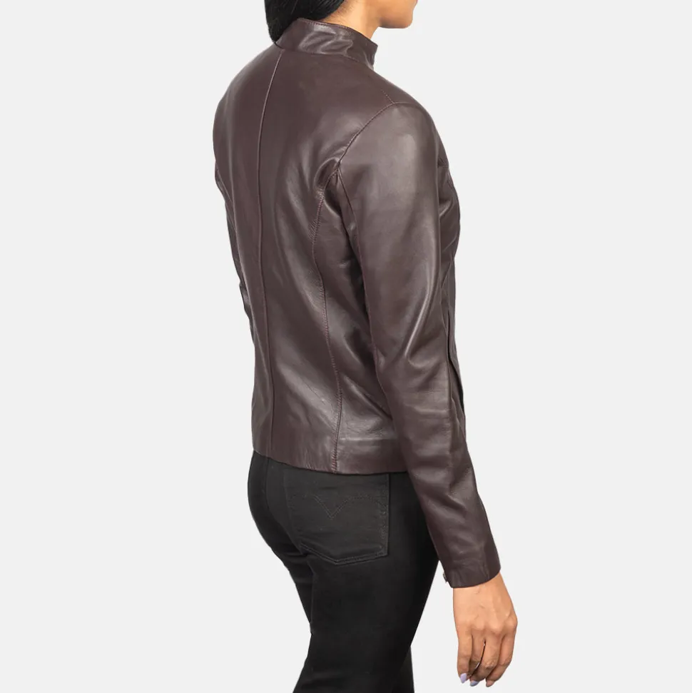 Rumella Maroon Leather Biker Jacket