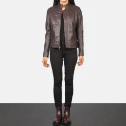 Rumella Maroon Leather Biker Jacket