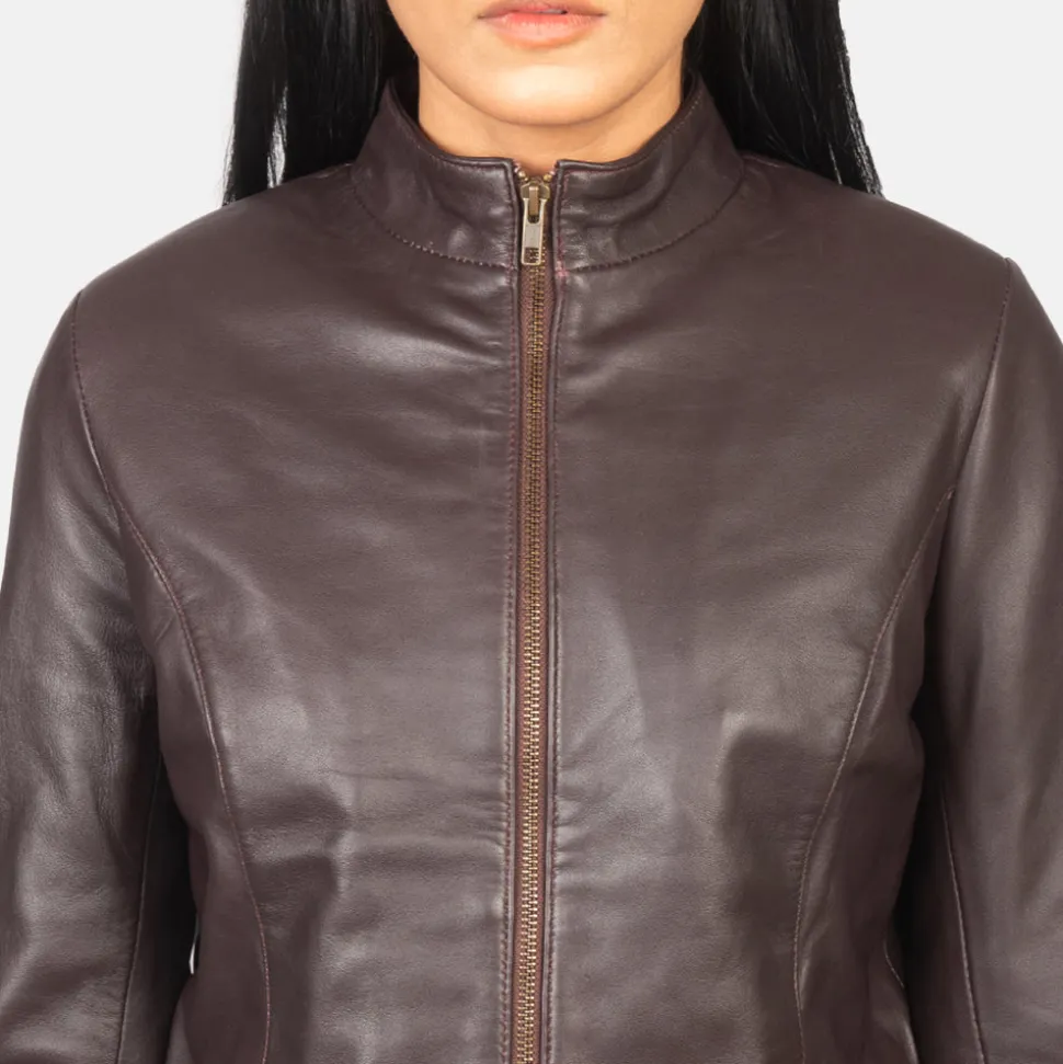 Rumella Maroon Leather Biker Jacket