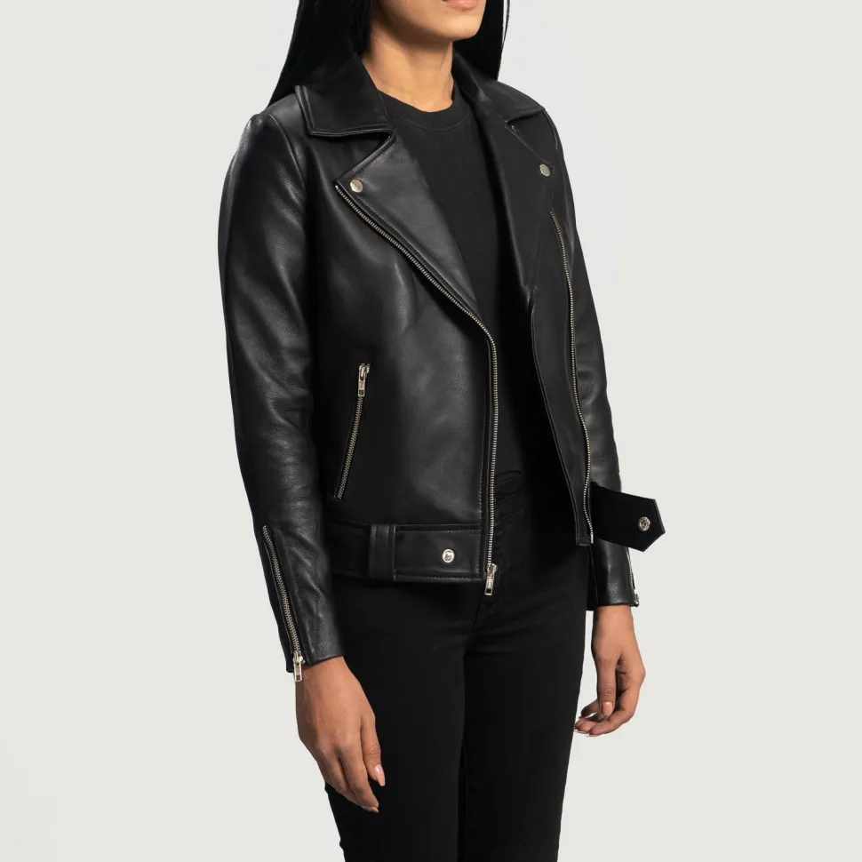 Rumy Black Leather Biker Jacket