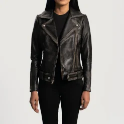 Rumy Distressed Brown Leather Biker Jacket