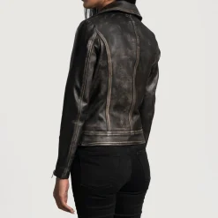 Rumy Distressed Brown Leather Biker Jacket