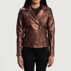 Rumy Maroon Leather Biker Jacket