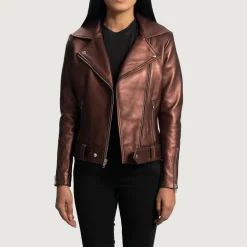 Rumy Maroon Leather Biker Jacket