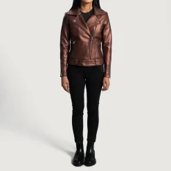 Rumy Maroon Leather Biker Jacket