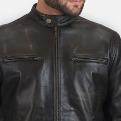 Rustic Black Leather Biker Jacket