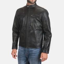 Rustic Black Leather Biker Jacket