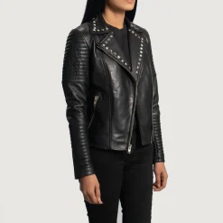 Sally Mae Studded Black Leather Biker Jacket