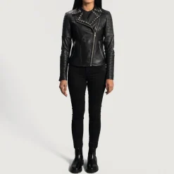 Sally Mae Studded Black Leather Biker Jacket
