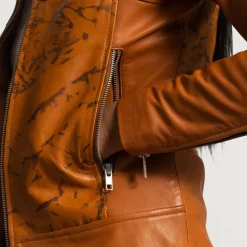 Sandy Tan Dye Leather Biker Jacket