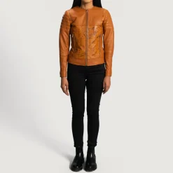 Sandy Tan Dye Leather Biker Jacket