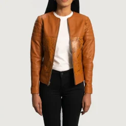 Sandy Tan Dye Leather Biker Jacket