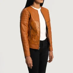 Sandy Tan Dye Leather Biker Jacket