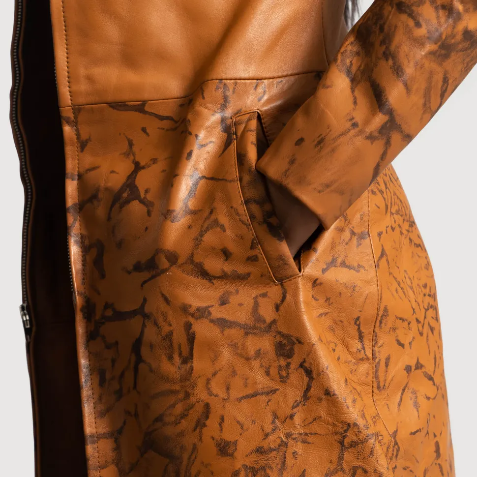 Sandy Tan Dye Leather Coat